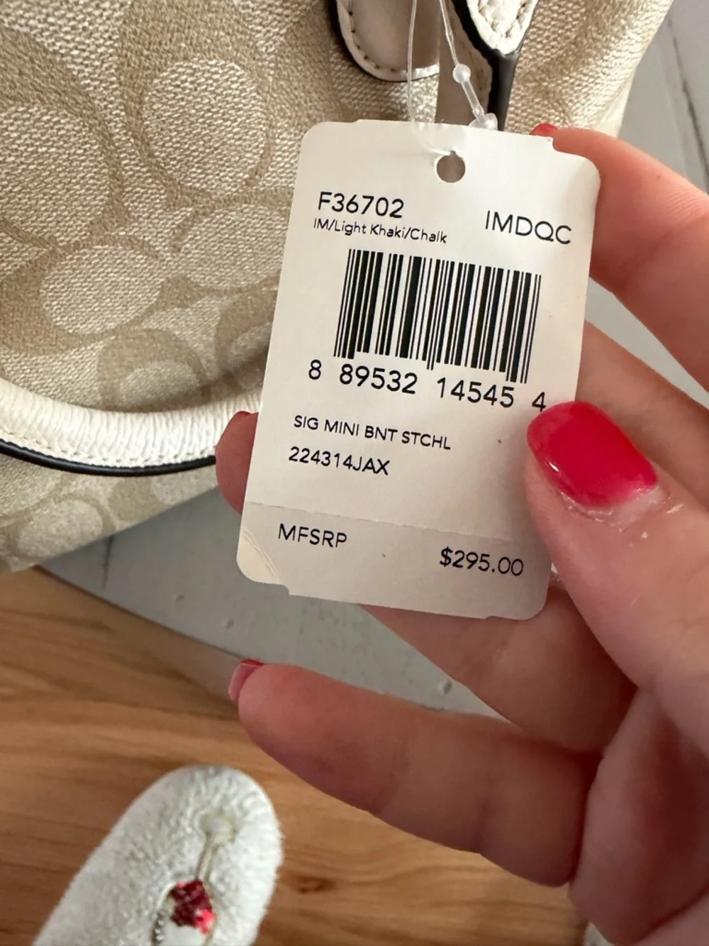Coach Beige Signature Canvas Satchel with White Trim - Picture 3 of 3